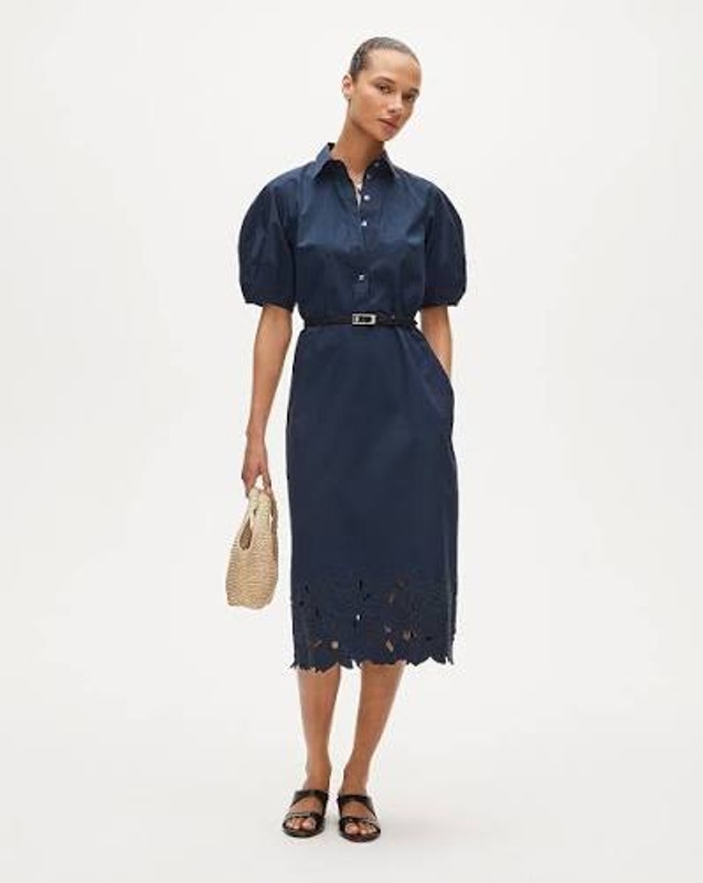 J.Crew Embroidered Shirt-Dress In Cotton Poplin Navy 10